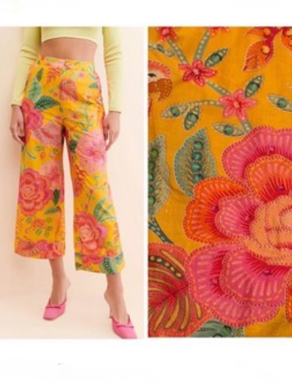 FARM Rio✨ Macaw Bloom Floral Cropped Wide-Leg Pants CS